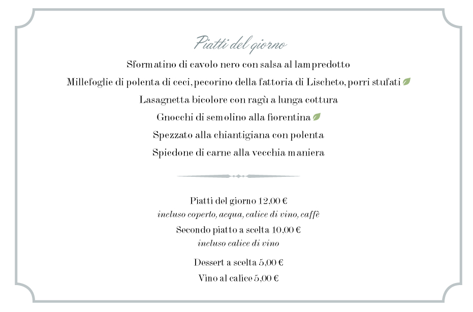 Il menu pensato per l’occasione alla Locanda Le Tre Rane-Ruffino